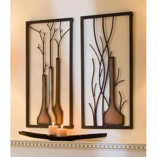 GILDE Wanddekoobjekt 2er-Set Metall-Wandbilder – Vasen & Äste, 40x80 cm